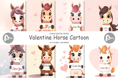 Digital paper Valentine Horse Cartoon Digital Pattern artnoy 