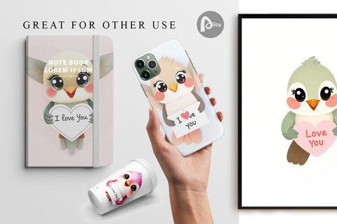 Digital paper Valentine Hummingbird Cartoon Digital Pattern artnoy 