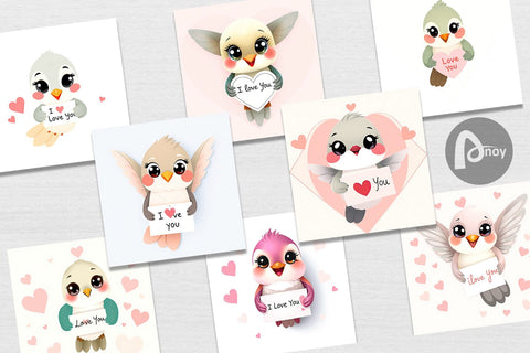 Digital paper Valentine Hummingbird Cartoon Digital Pattern artnoy 