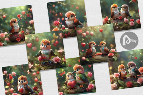 Digital Paper Valentine Hummingbird Digital Pattern artnoy 