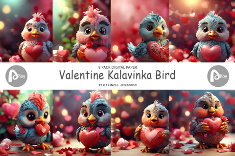 Digital Paper Valentine Kalavinka Bird Digital Pattern artnoy 