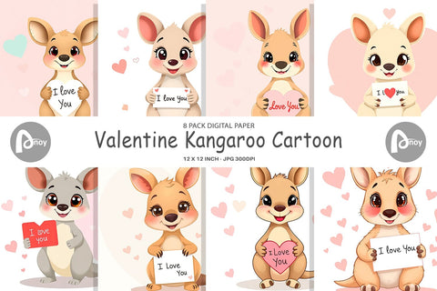 Digital paper Valentine Kangaroo Cartoon Digital Pattern artnoy 