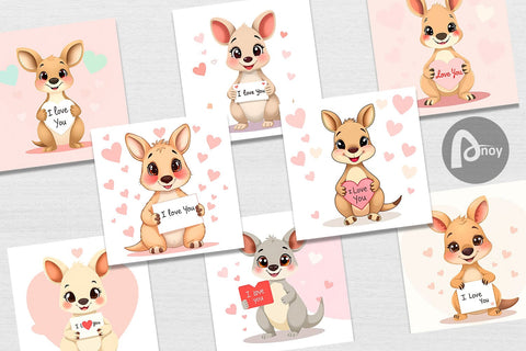 Digital paper Valentine Kangaroo Cartoon Digital Pattern artnoy 