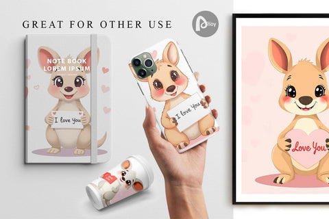 Digital paper Valentine Kangaroo Cartoon Digital Pattern artnoy 
