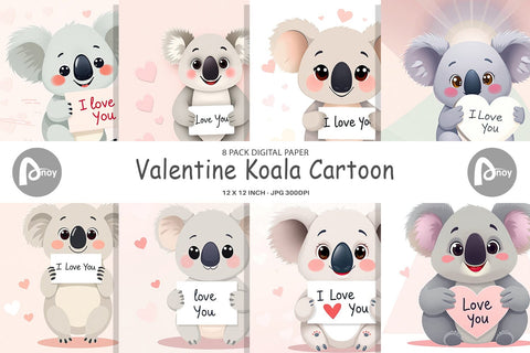 Digital paper Valentine Koala Cartoon Digital Pattern artnoy 