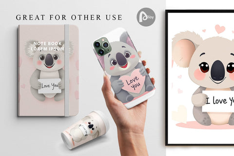 Digital paper Valentine Koala Cartoon Digital Pattern artnoy 