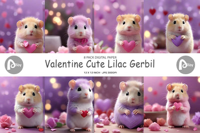 Digital Paper Valentine Lilac Gerbil Digital Pattern artnoy 