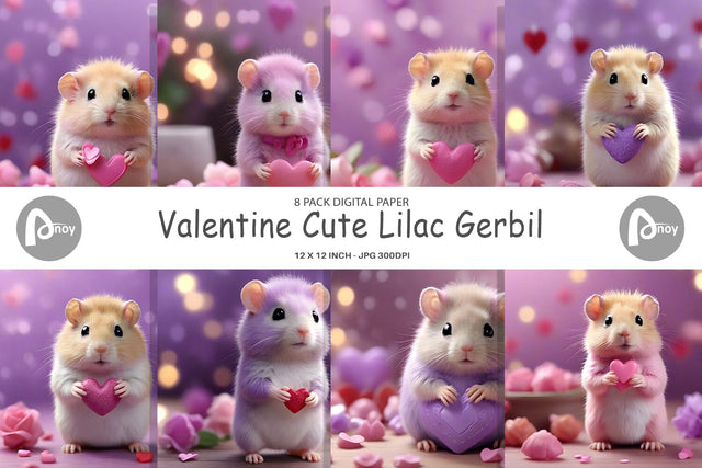 Digital Paper Valentine Lilac Gerbil Digital Pattern artnoy 