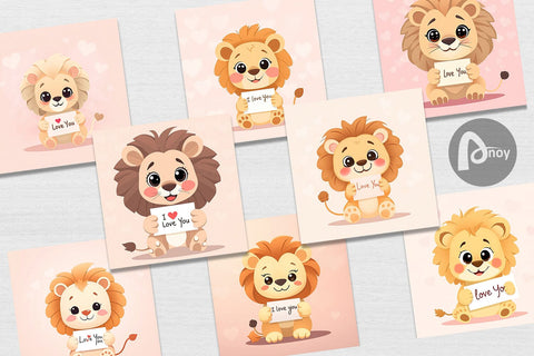 Digital paper Valentine Lion Cartoon Digital Pattern artnoy 