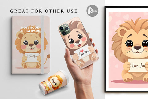 Digital paper Valentine Lion Cartoon Digital Pattern artnoy 