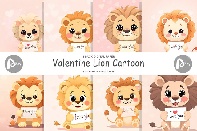 Digital paper Valentine Lion Cartoon Digital Pattern artnoy 