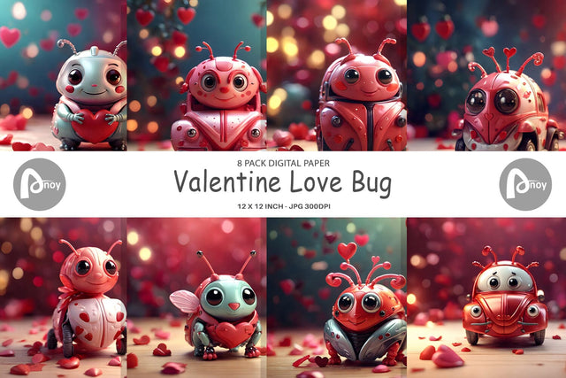Digital Paper Valentine Love Bug Digital Pattern artnoy 