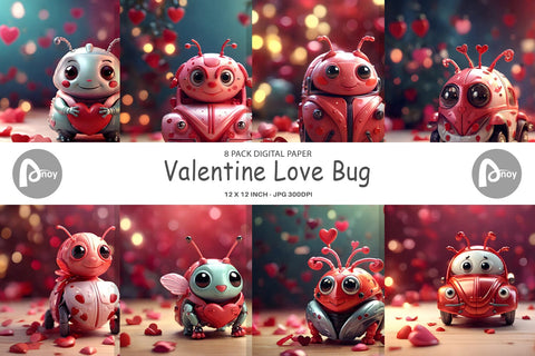 Digital Paper Valentine Love Bug Digital Pattern artnoy 