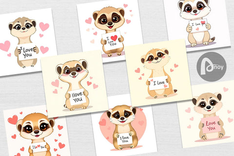 Digital paper Valentine Meerkat Cartoon Digital Pattern artnoy 