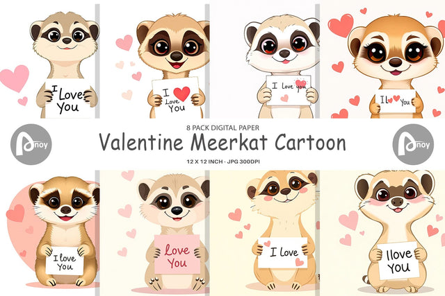 Digital paper Valentine Meerkat Cartoon Digital Pattern artnoy 