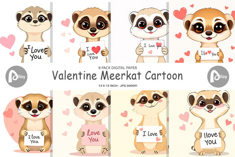 Digital paper Valentine Meerkat Cartoon Digital Pattern artnoy 