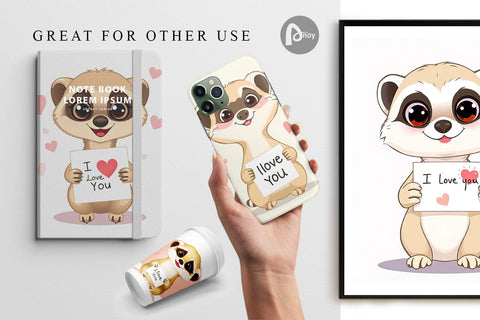 Digital paper Valentine Meerkat Cartoon Digital Pattern artnoy 