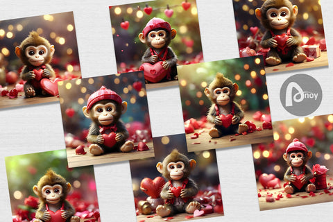 Digital Paper Valentine Monkey Digital Pattern artnoy 
