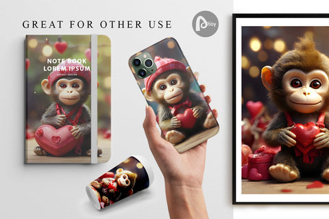 Digital Paper Valentine Monkey Digital Pattern artnoy 