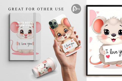 Digital paper Valentine Mouse Cartoon Digital Pattern artnoy 