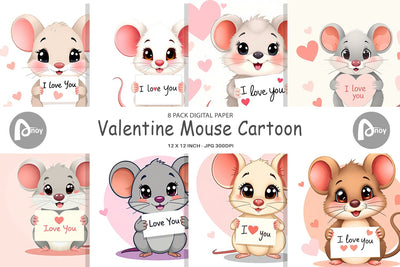Digital paper Valentine Mouse Cartoon Digital Pattern artnoy 