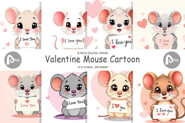 Digital paper Valentine Mouse Cartoon Digital Pattern artnoy 