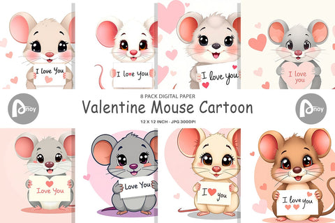Digital paper Valentine Mouse Cartoon Digital Pattern artnoy 