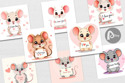 Digital paper Valentine Mouse Cartoon Digital Pattern artnoy 