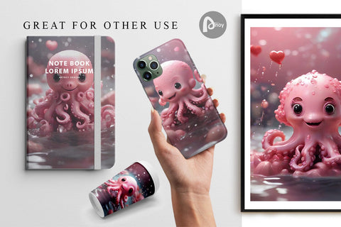 Digital Paper Valentine Octopus Digital Pattern artnoy 