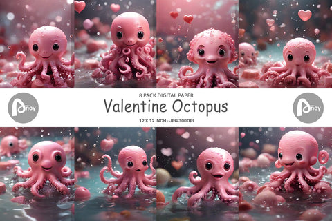 Digital Paper Valentine Octopus Digital Pattern artnoy 