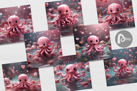Digital Paper Valentine Octopus Digital Pattern artnoy 