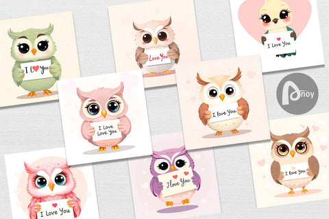 Digital paper Valentine Owl Cartoon Digital Pattern artnoy 