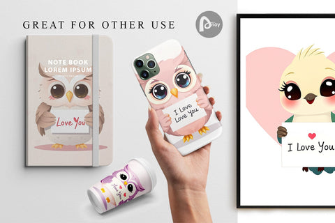 Digital paper Valentine Owl Cartoon Digital Pattern artnoy 