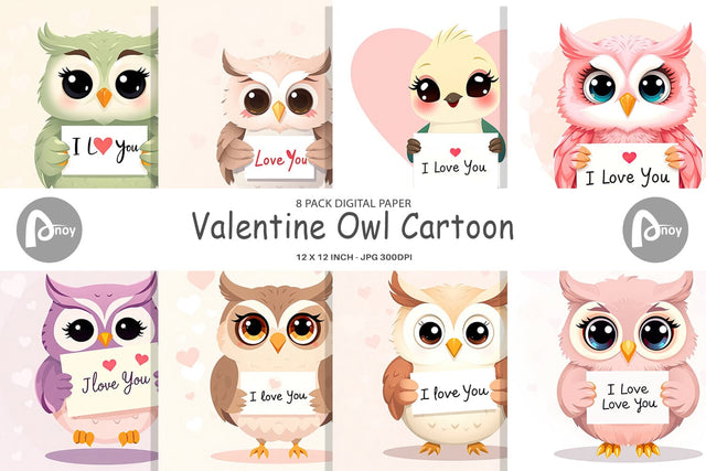 Digital paper Valentine Owl Cartoon Digital Pattern artnoy 