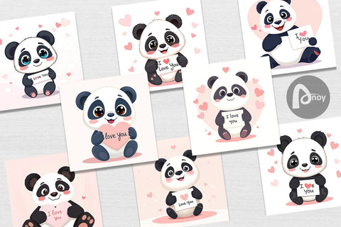 Digital paper Valentine Panda Cartoon Digital Pattern artnoy 