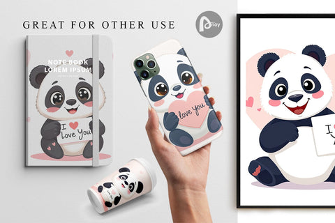 Digital paper Valentine Panda Cartoon Digital Pattern artnoy 