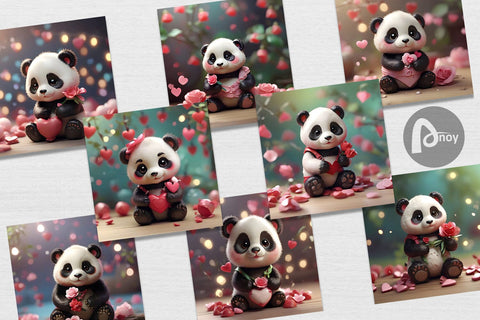 Digital Paper Valentine Panda Digital Pattern artnoy 