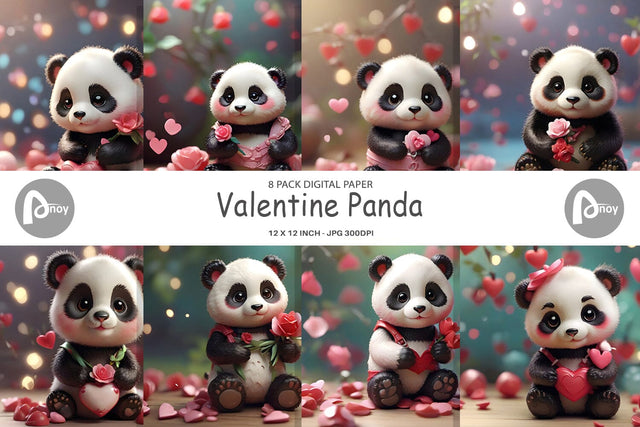 Digital Paper Valentine Panda Digital Pattern artnoy 