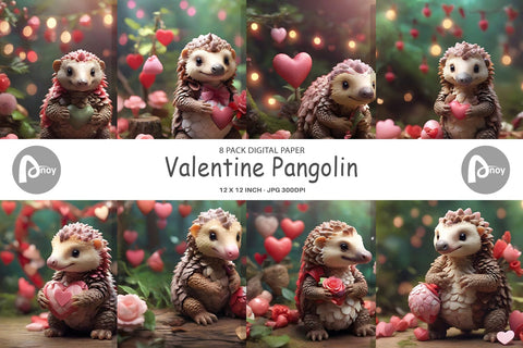 Digital Paper Valentine Pangolin Digital Pattern artnoy 