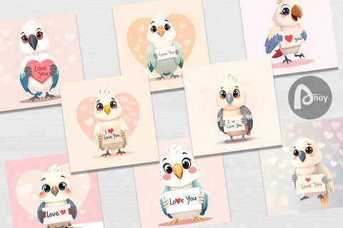 Digital paper Valentine Parrot Cartoon Digital Pattern artnoy 