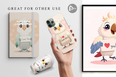 Digital paper Valentine Parrot Cartoon Digital Pattern artnoy 