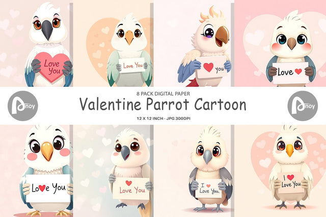 Digital paper Valentine Parrot Cartoon Digital Pattern artnoy 