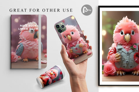 Digital Paper Valentine Parrot Digital Pattern artnoy 