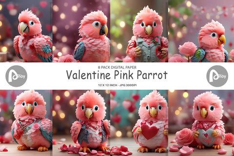 Digital Paper Valentine Parrot Digital Pattern artnoy 