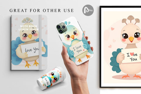 Digital paper Valentine Peacock Cartoon Digital Pattern artnoy 