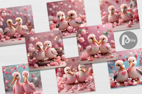 Digital Paper Valentine Pelicans Digital Pattern artnoy 