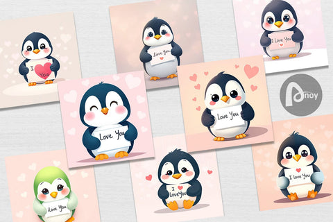 Digital paper Valentine Penguin Cartoon Digital Pattern artnoy 