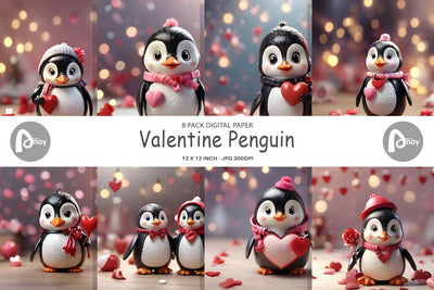 Digital Paper Valentine Penguin Digital Pattern artnoy 