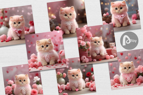 Digital Paper Valentine Persian Cat Digital Pattern artnoy 