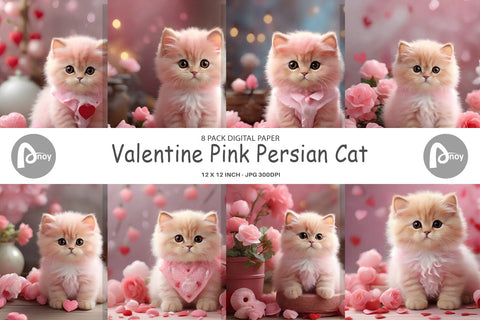 Digital Paper Valentine Persian Cat Digital Pattern artnoy 